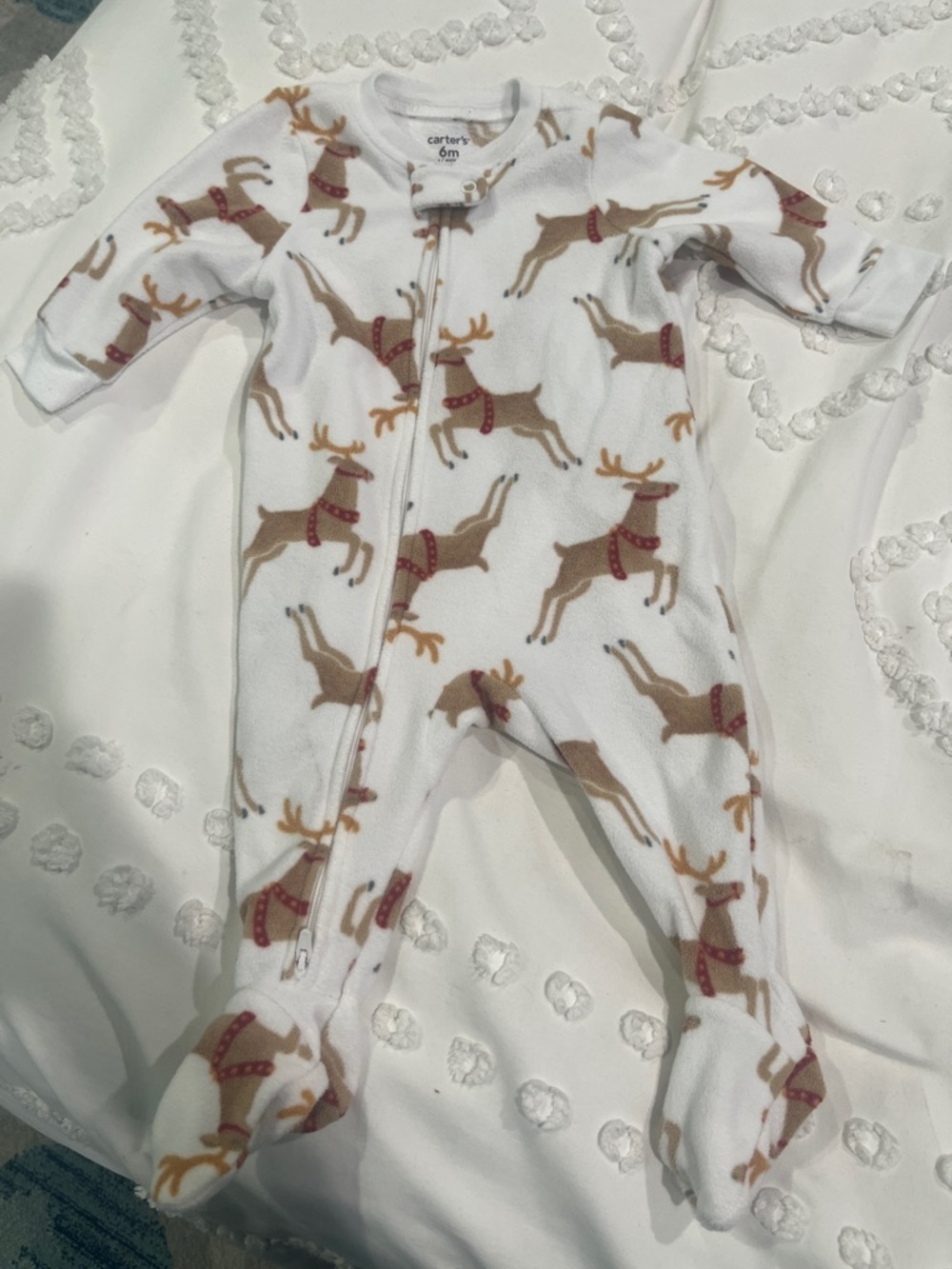 Carter's White Fleece Reindeer Footed One-Piece